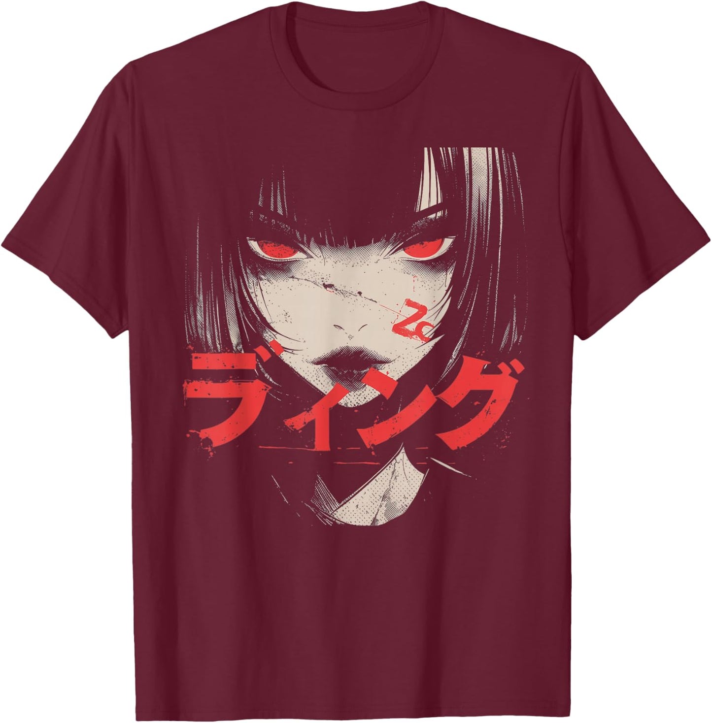 Goth Grunge Demon Anime Girl Waifu Horror Alt Aesthetic T-Shirt - T-Shirt | Maroon