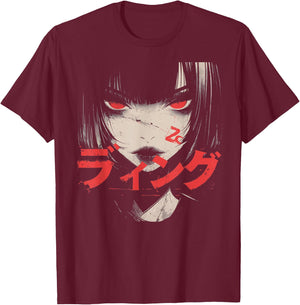 Goth Grunge Demon Anime Girl Waifu Horror Alt Aesthetic T-Shirt - T-Shirt | Maroon