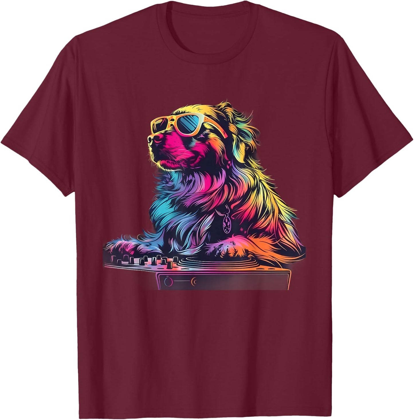 Dog Music DJ EDM Beatmaker Techno Turntable DJ Dog Artwork T-Shirt - T-Shirt | Maroon