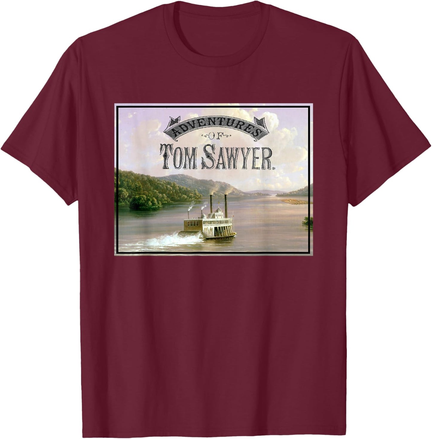Tom Sawyer Adventures - Mississippi River Landscape T-Shirt - T-Shirt | Maroon