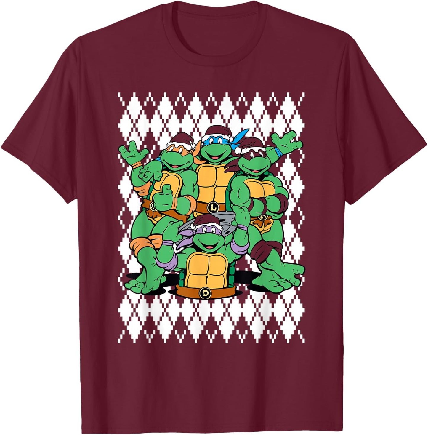 TMNT Ninja Turtles Ugly Christmas Sweater T-Shirt - T-Shirt | Maroon