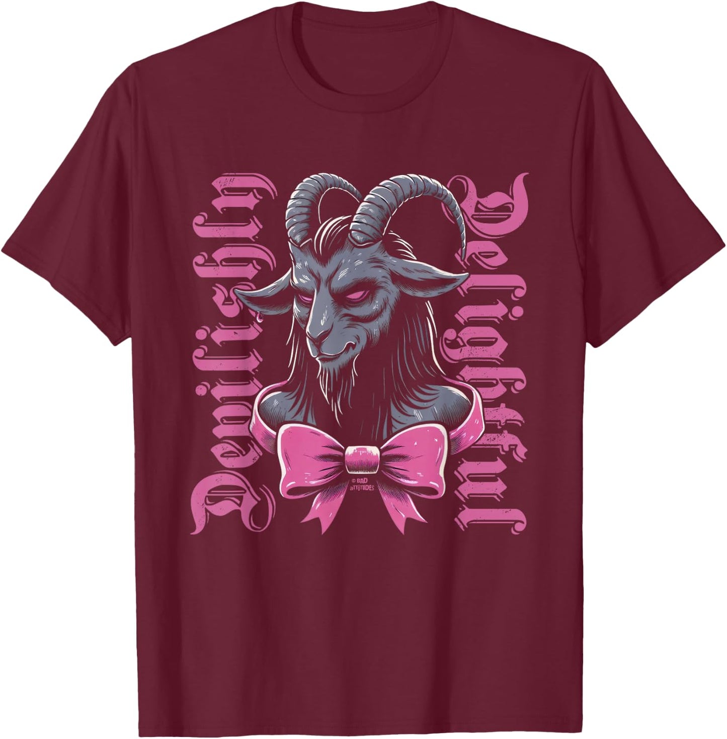 Coquette Goth Aesthetic Baphomet Bow Devilishly Delightful T-Shirt - T-Shirt | Maroon