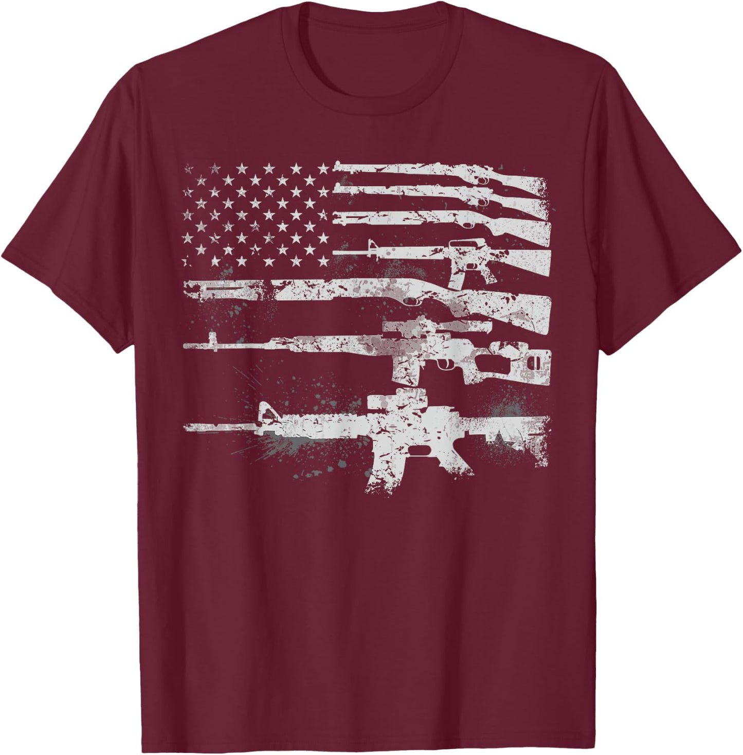 Gun Women Machine Guns USA Flag 2A Gifts T-Shirt - T-Shirt | Maroon
