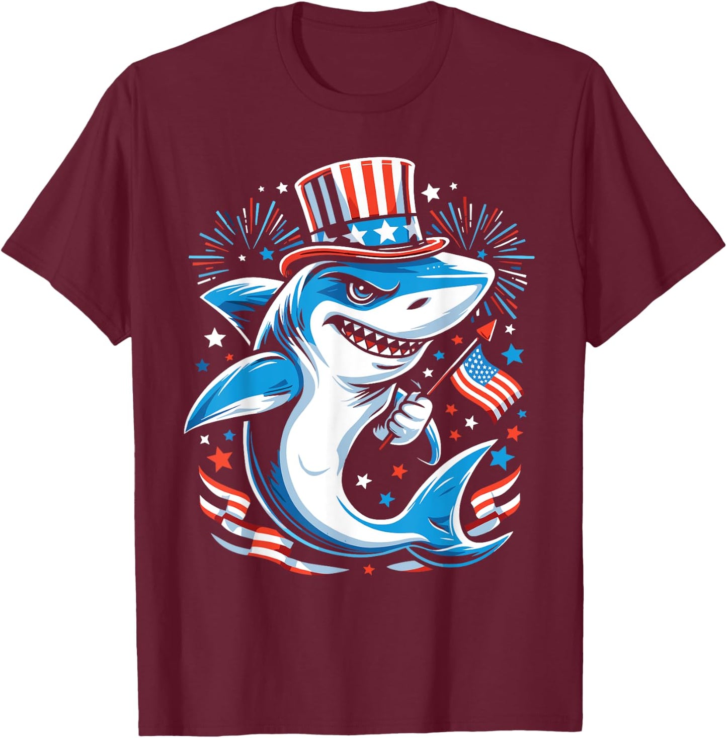 Patriotic Shark 4th of July Celebration T-Shirt - T-Shirt | Maroon