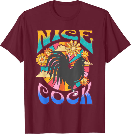 NICE COCK Black Light Funny Hippie Peace Love Retro Vintage T-Shirt - T-Shirt | Maroon