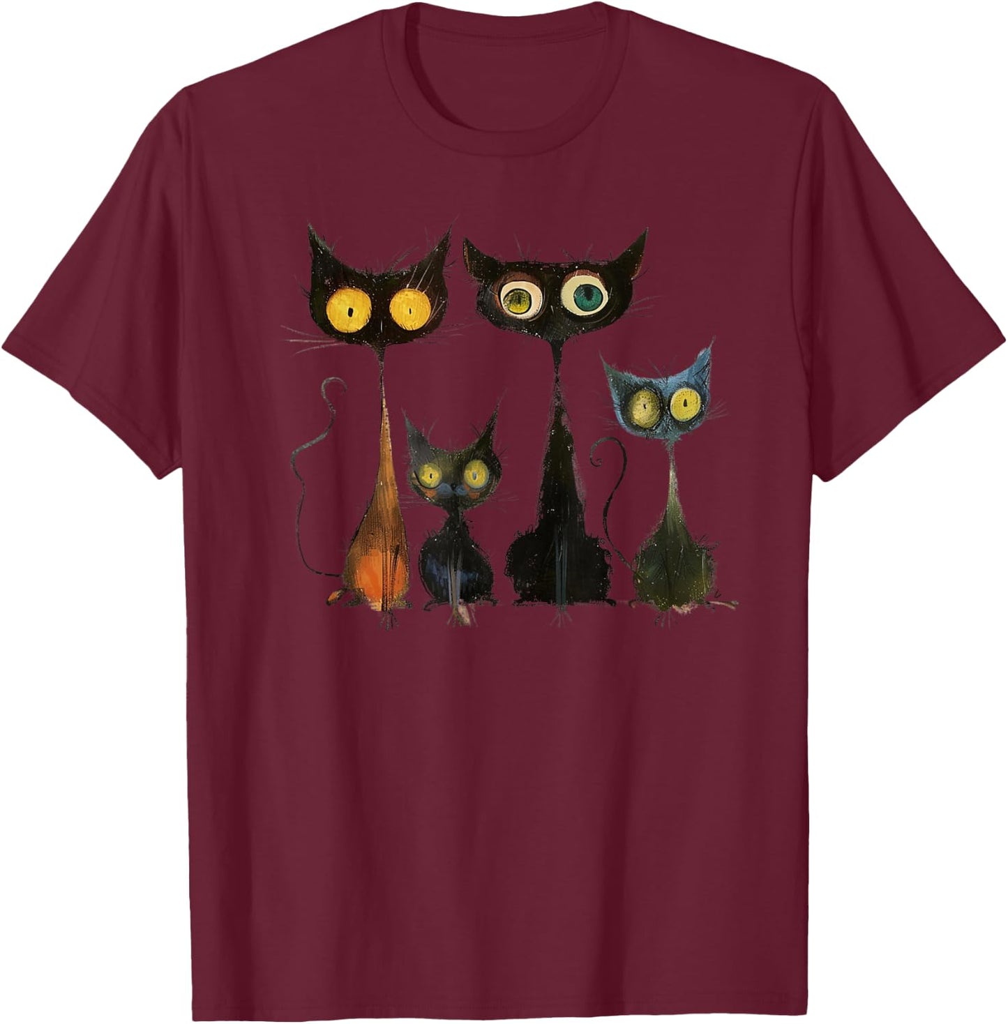 Whimsical Mid-Century Modern Look Cats 50& 60s Style T-Shirt - T-Shirt | Maroon