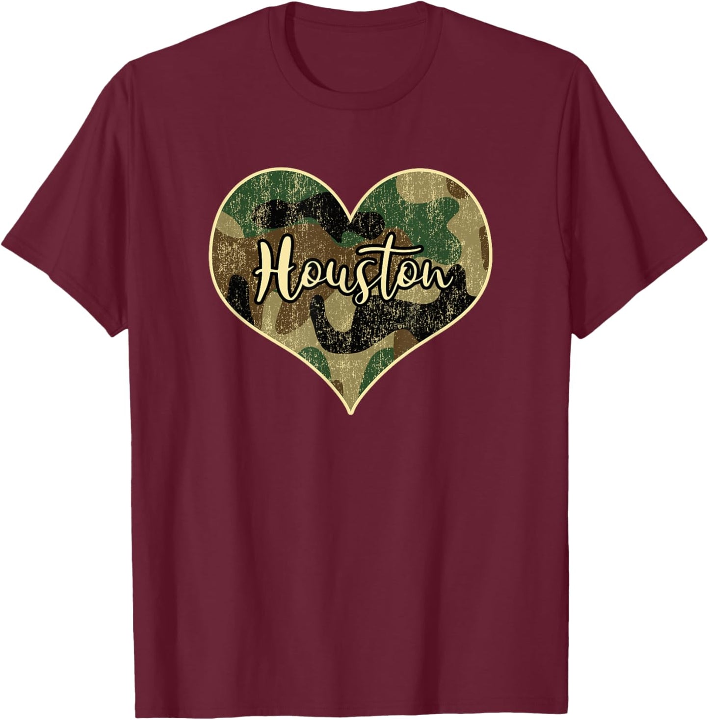 Houston Texas Camo Heart Vintage T-Shirt - T-Shirt | Maroon