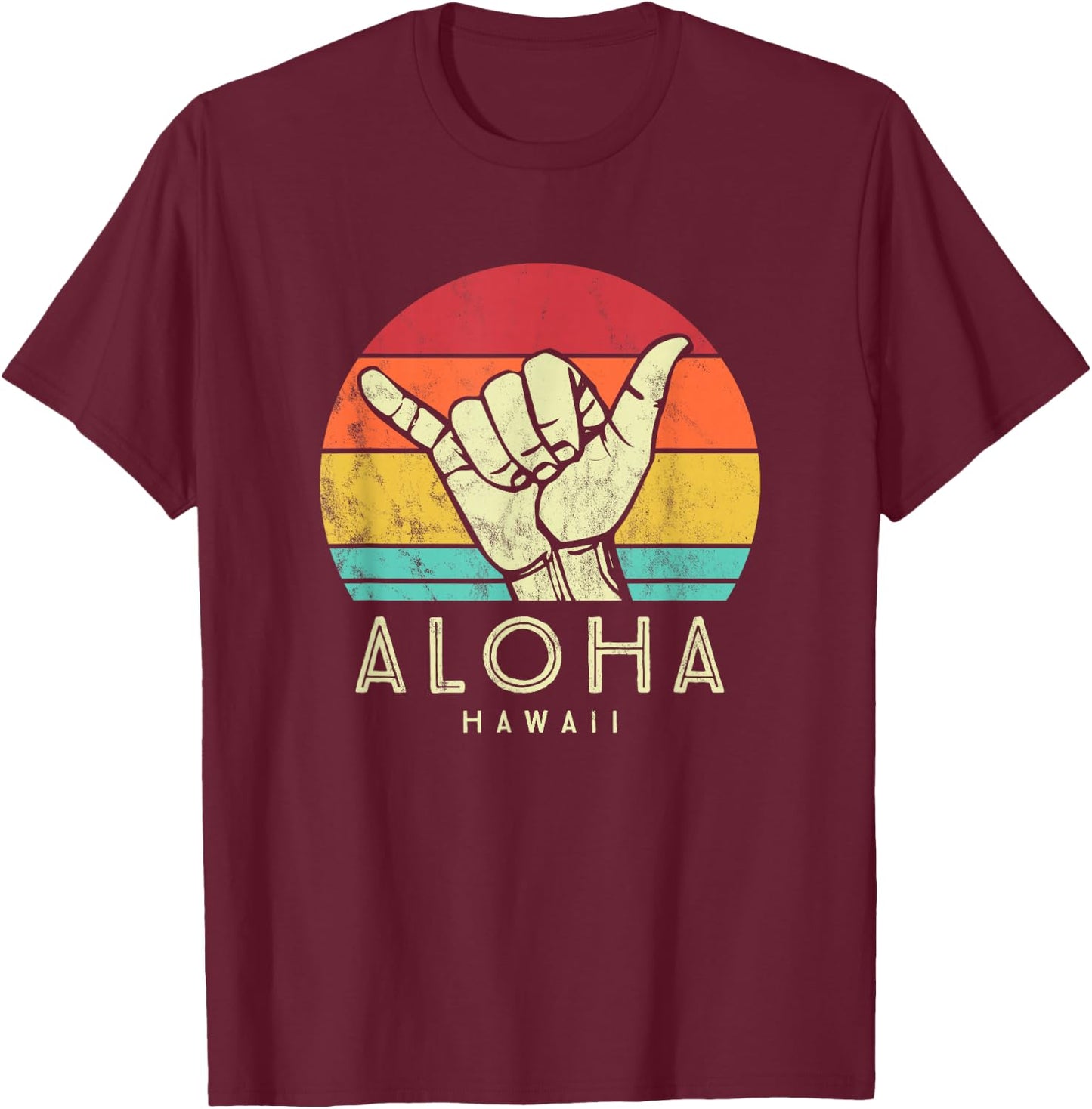 Aloha Hawaii Shaka. Surf hand retro hawaiian T-Shirt - T-Shirt | Maroon