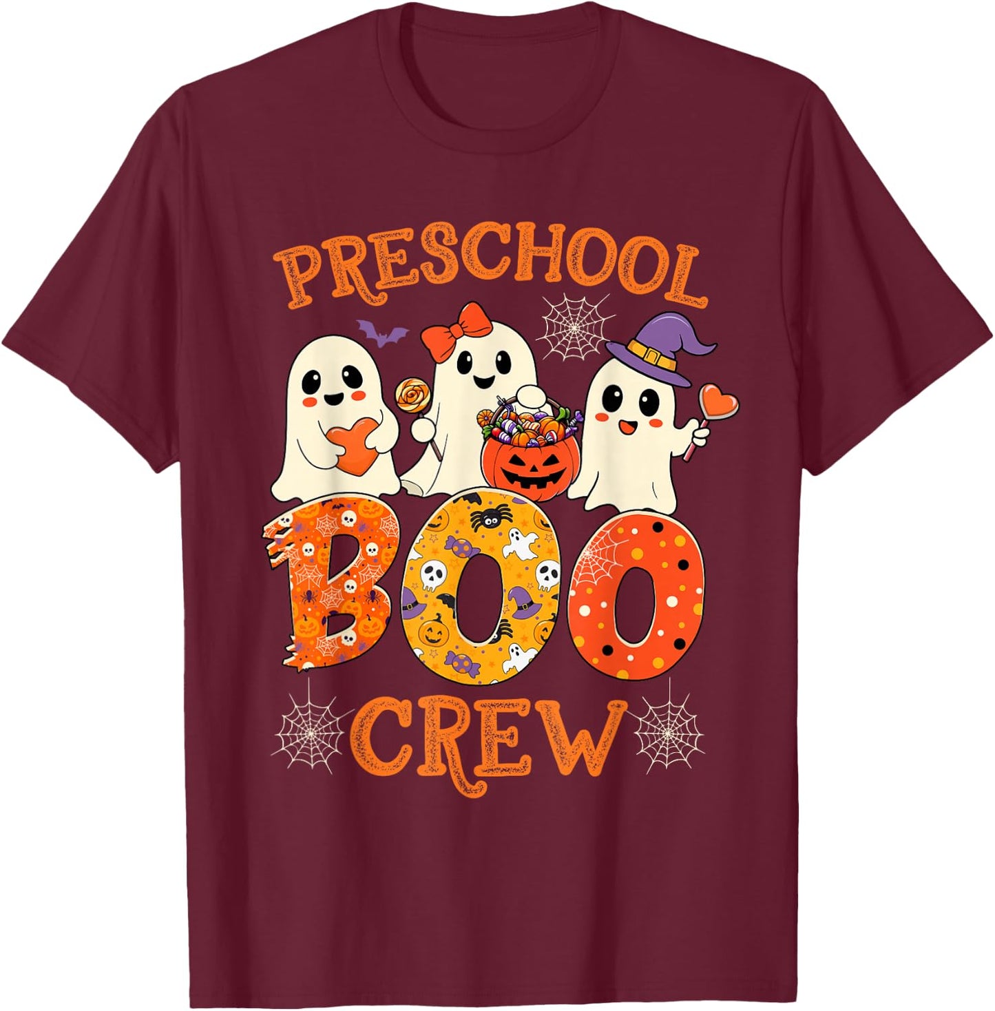 Preschool Boo Crew Funny Halloween Costume for Teacher Kids T-Shirt - T-Shirt | Maroon
