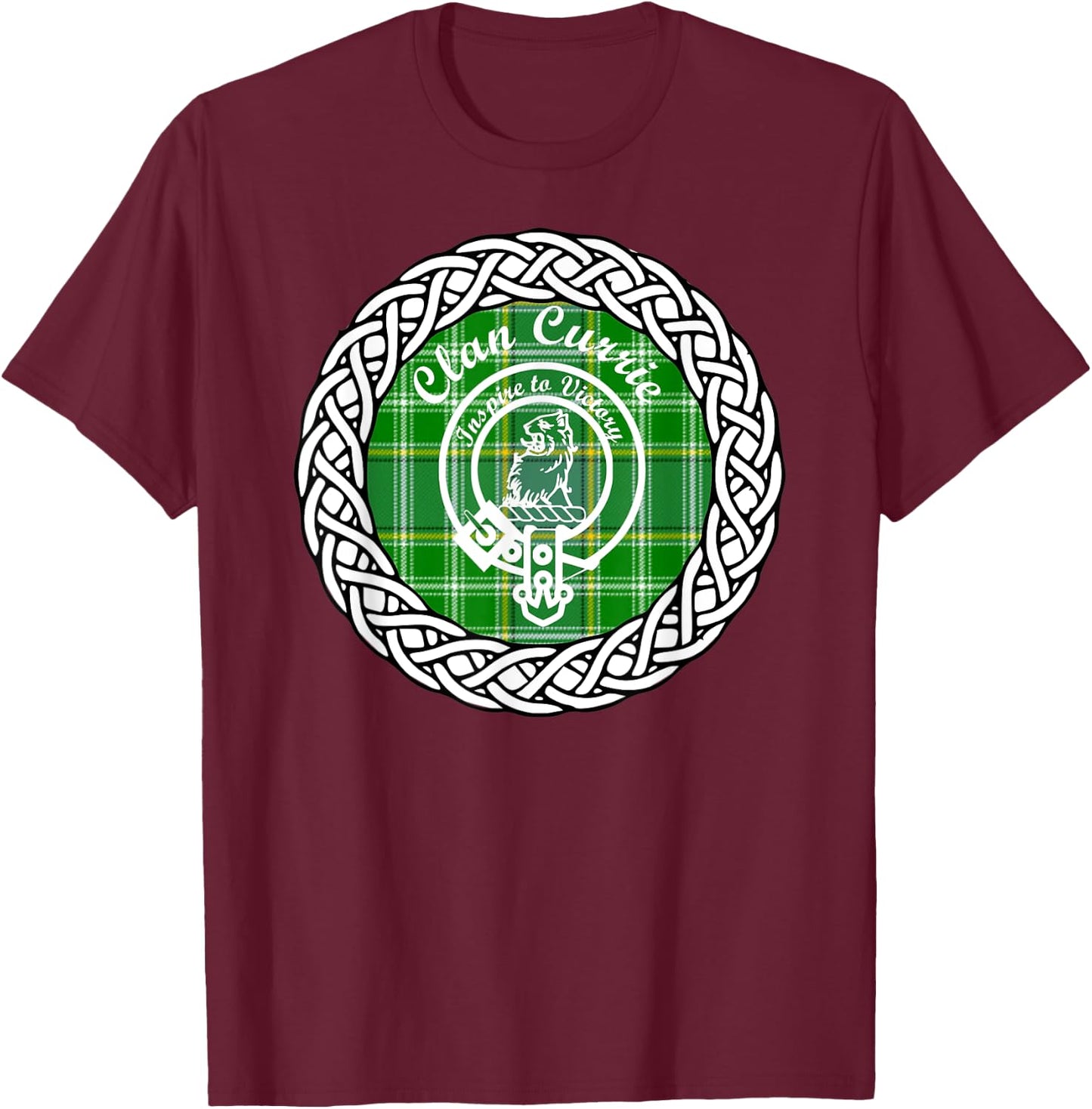 Clan Currie surname last name Scottish Tartan Crest T-Shirt - T-Shirt | Maroon