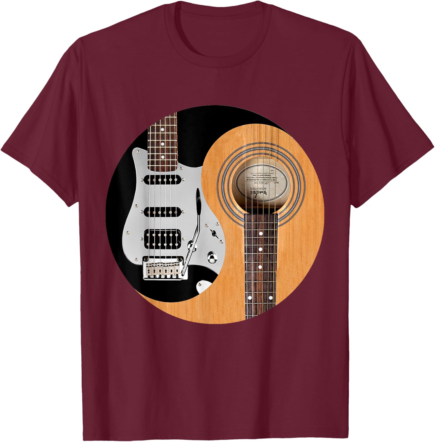 Guitar Yin Yang Acoustic And Electric Guitars T-Shirt - T-Shirt | Maroon