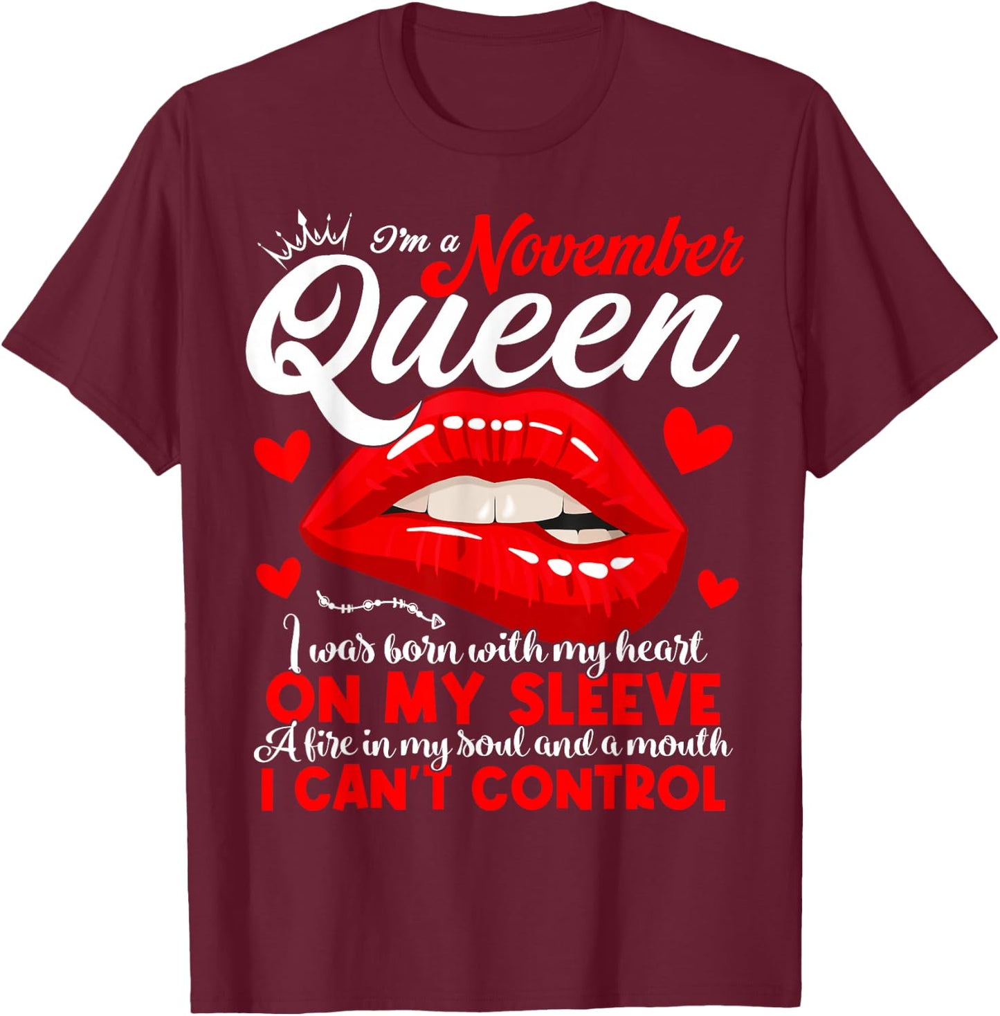 A Queen Was Born in November Women Girls November Birthday T-Shirt - T-Shirt | Maroon