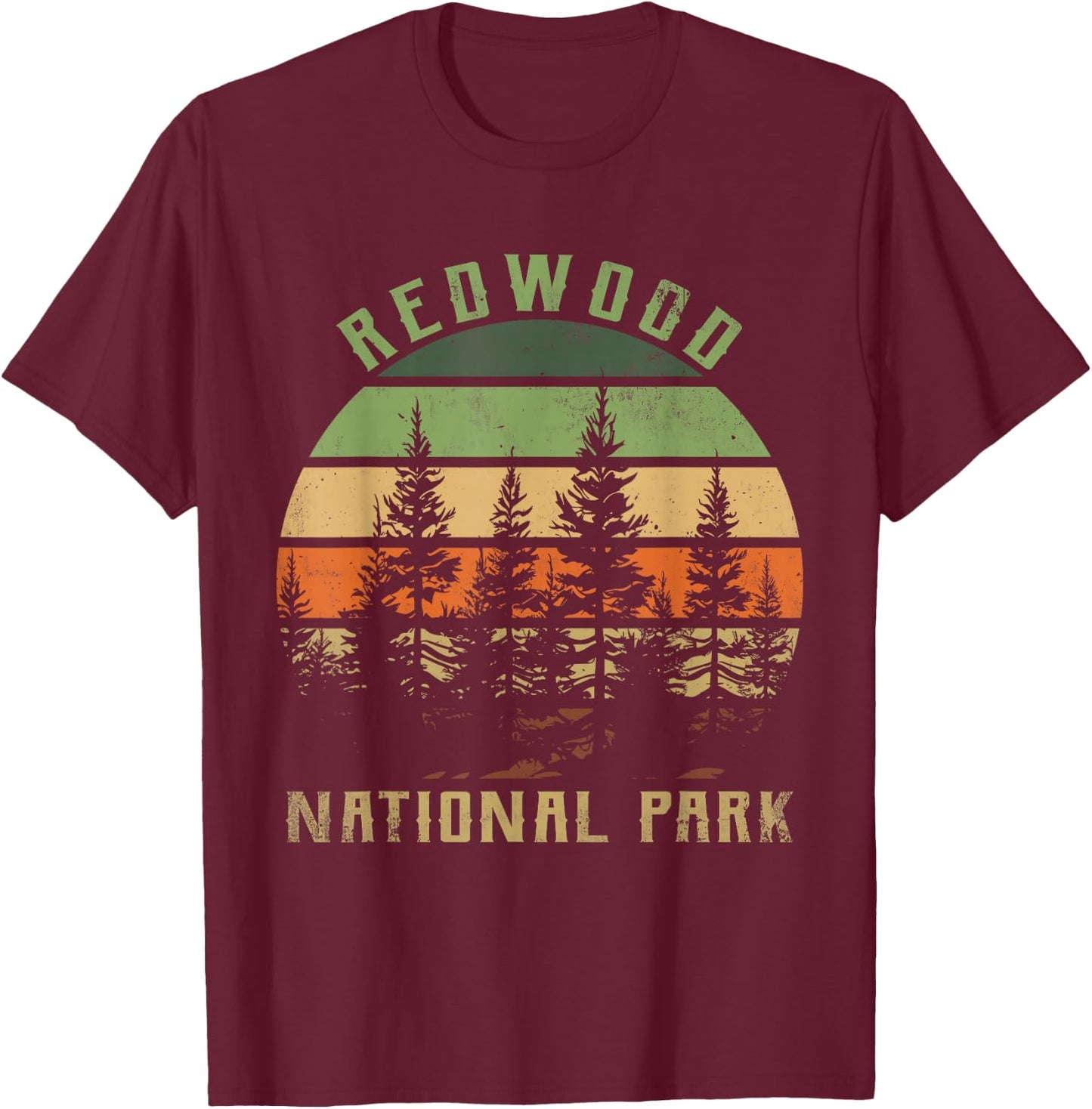 Retro Vintage Redwood National Park for kids Hiking Camping T-Shirt - T-Shirt | Maroon