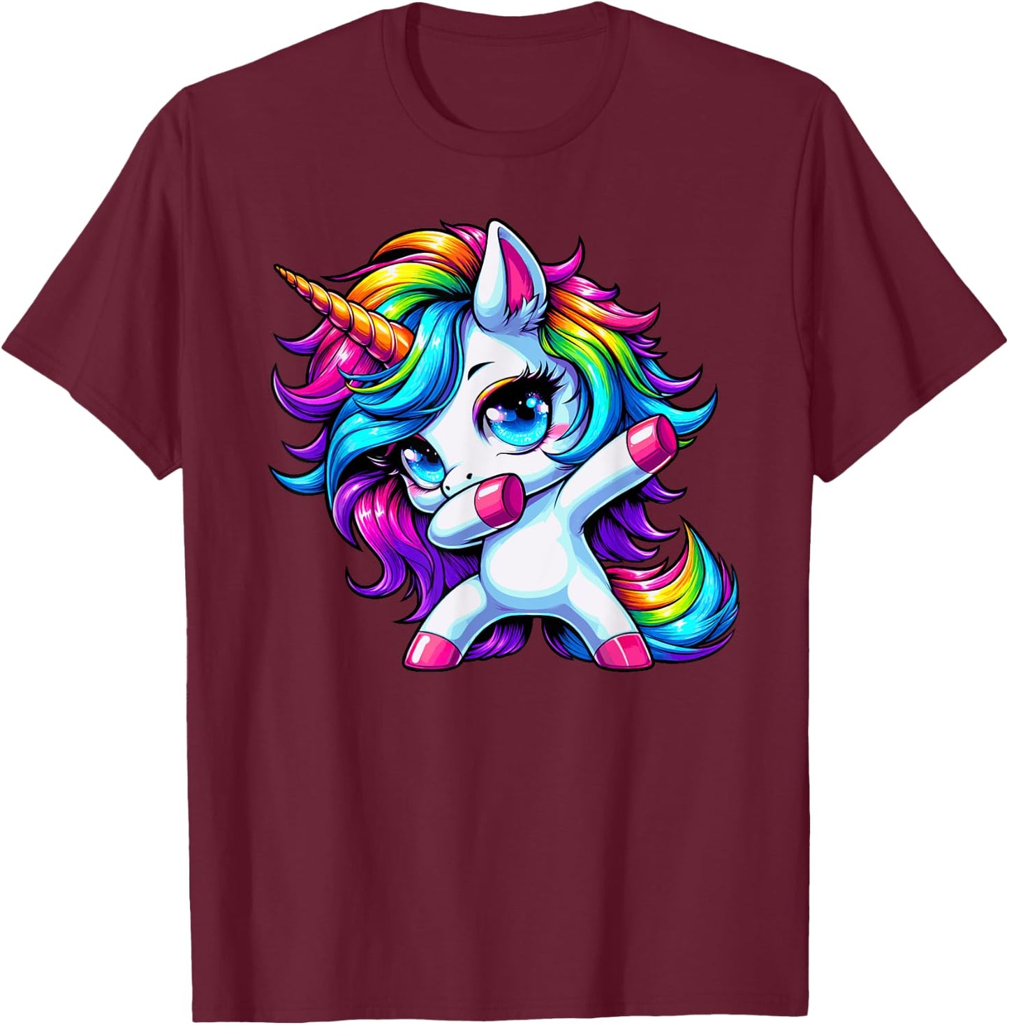 Dabbing Unicorn Girls Kids Women Rainbow Cute Unicorn Dab T-Shirt - T-Shirt | Maroon