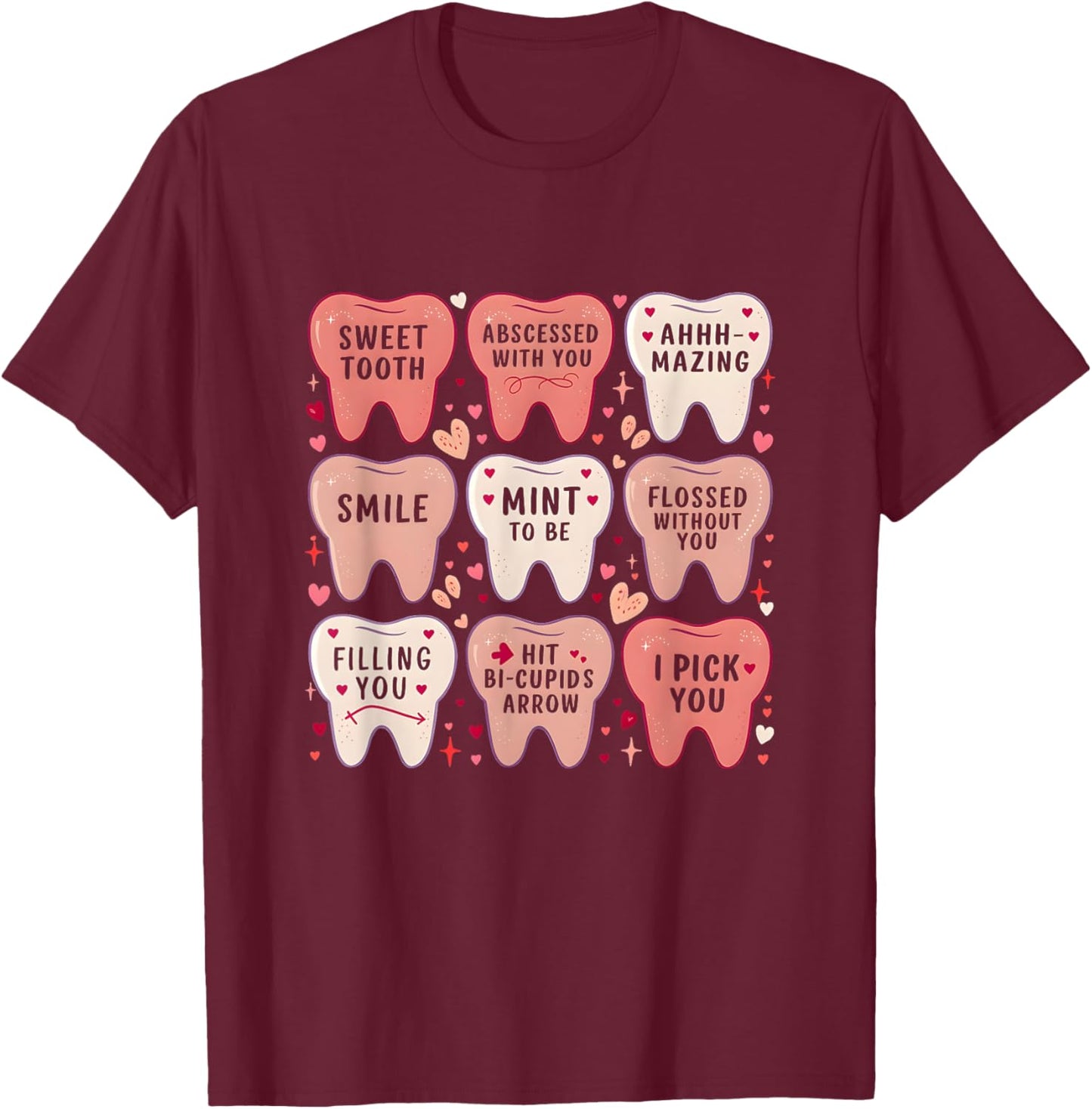 Women Retro Dentist Tooth Valentine Candy Dental Hygienist T-Shirt - T-Shirt | Maroon