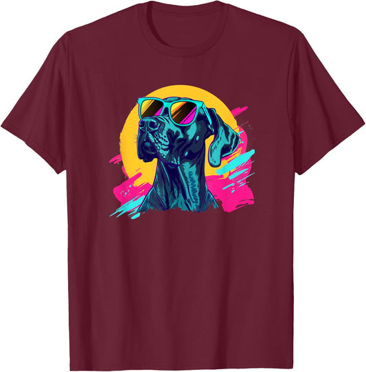 Funny 80s Retro Vintage Black Great Dane Lover T-Shirt - T-Shirt | Maroon