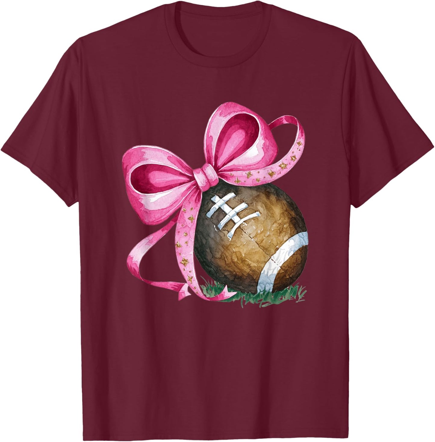 Football Mom Coquette Bow Game Day Women Girls Kids Football T-Shirt - T-Shirt | Maroon