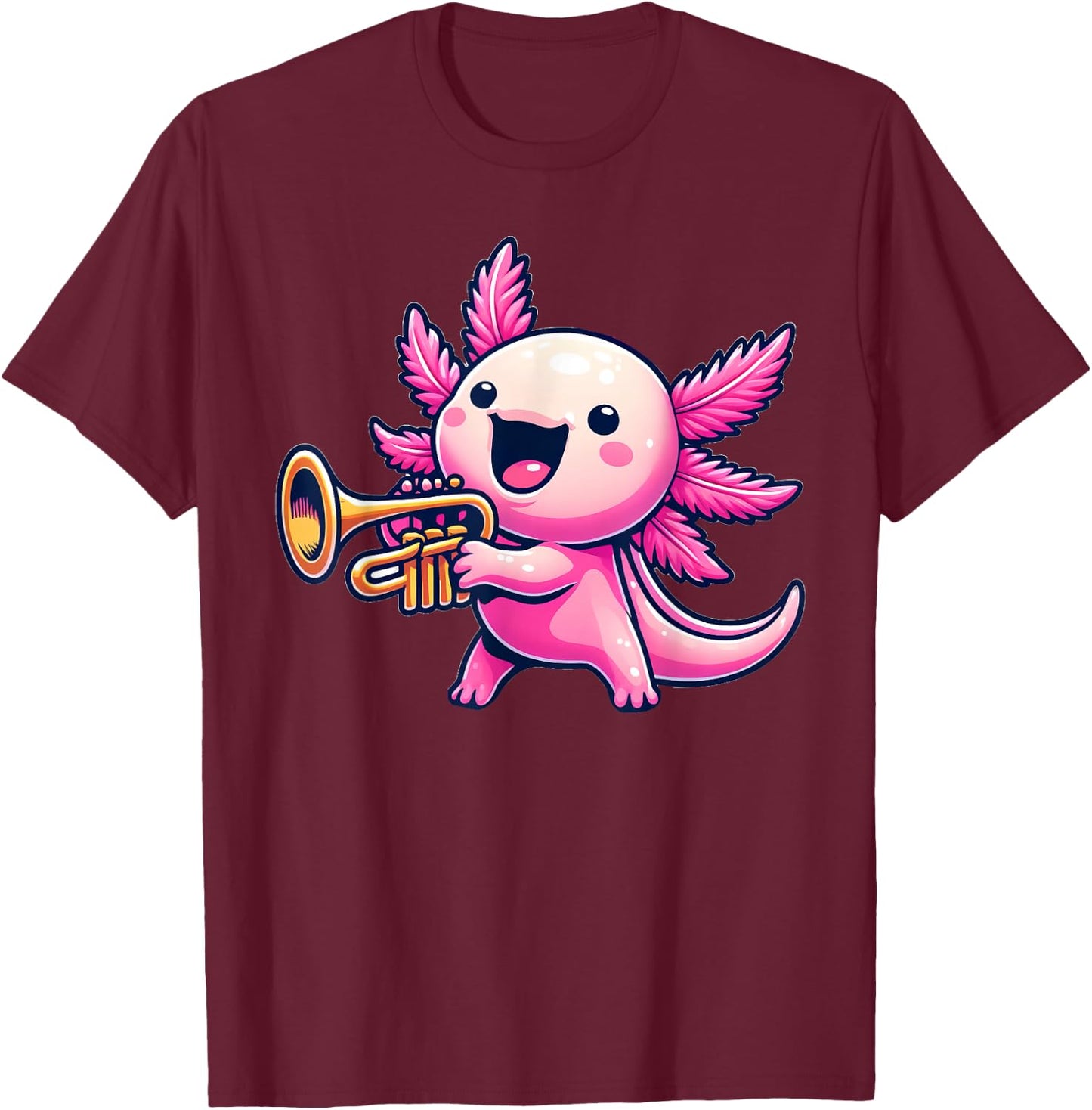 Axolotl Playing Trumpet Axolotls Musician Music T-Shirt - T-Shirt | Maroon