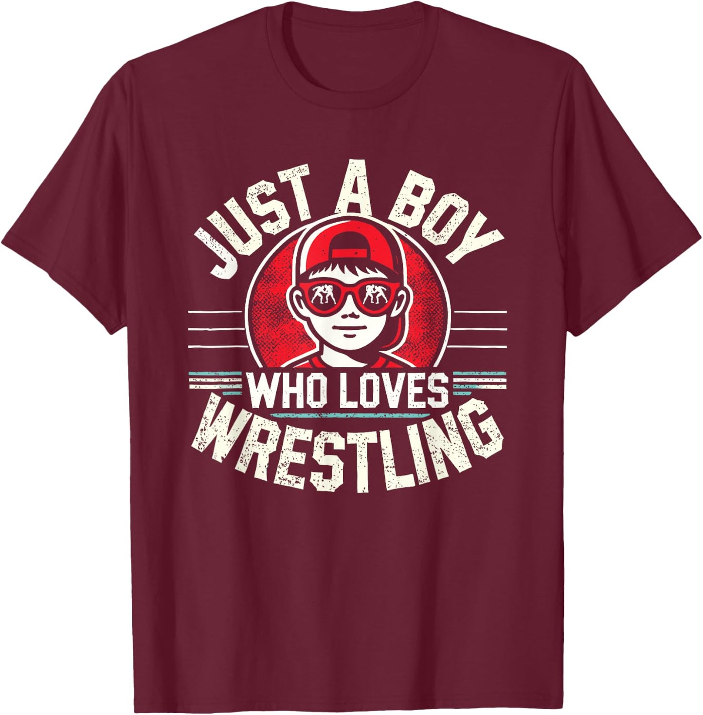 Just A Boy Who Loves Wrestling, Boys & Kids, Wrestler T-Shirt - T-Shirt | Maroon