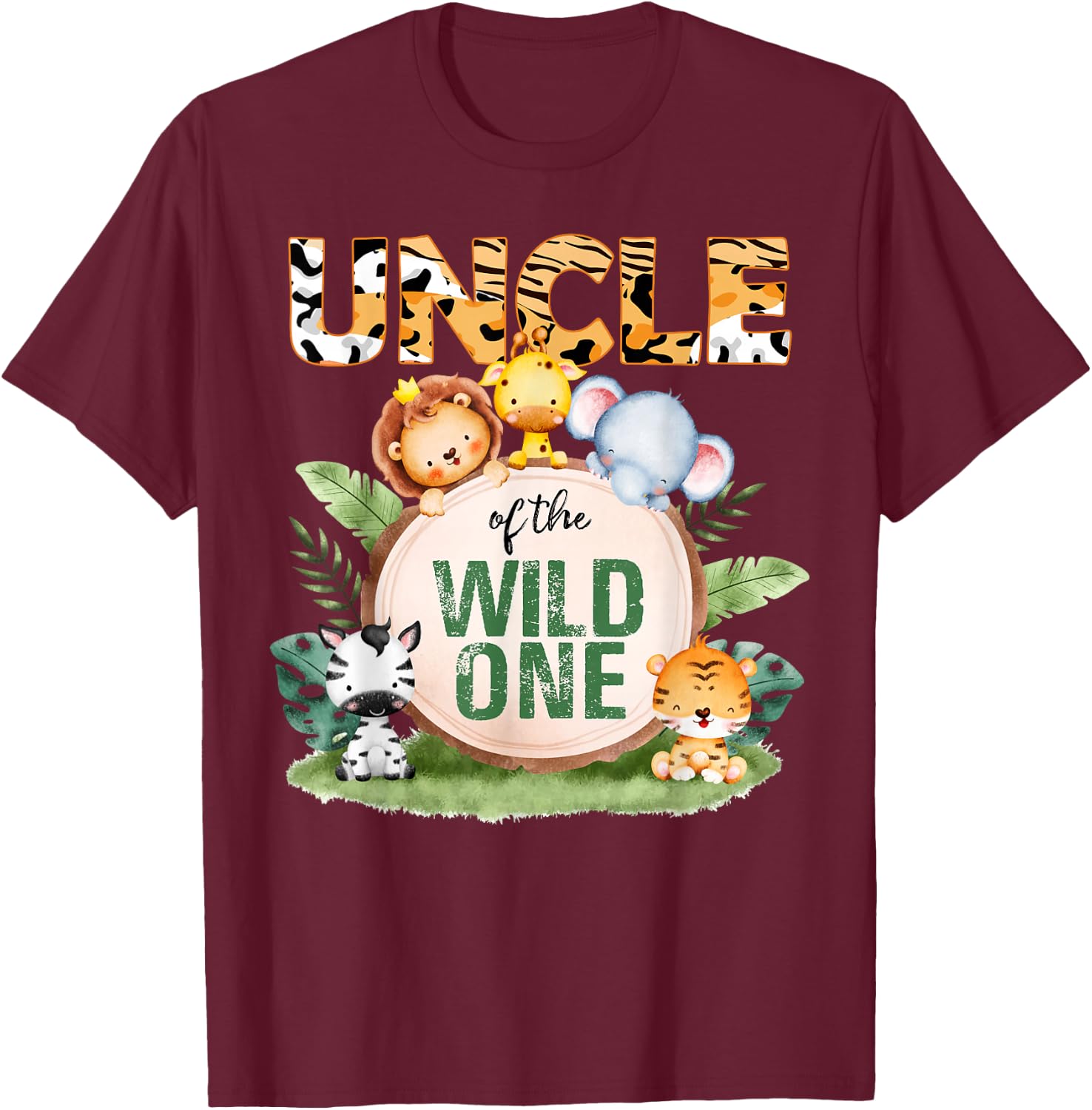 Uncle Of The Wild One 1st Birthday Safari Family Matching T-Shirt - T-Shirt | Maroon