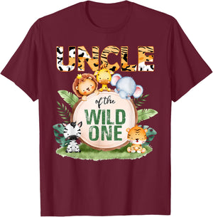 Uncle Of The Wild One 1st Birthday Safari Family Matching T-Shirt - T-Shirt | Maroon
