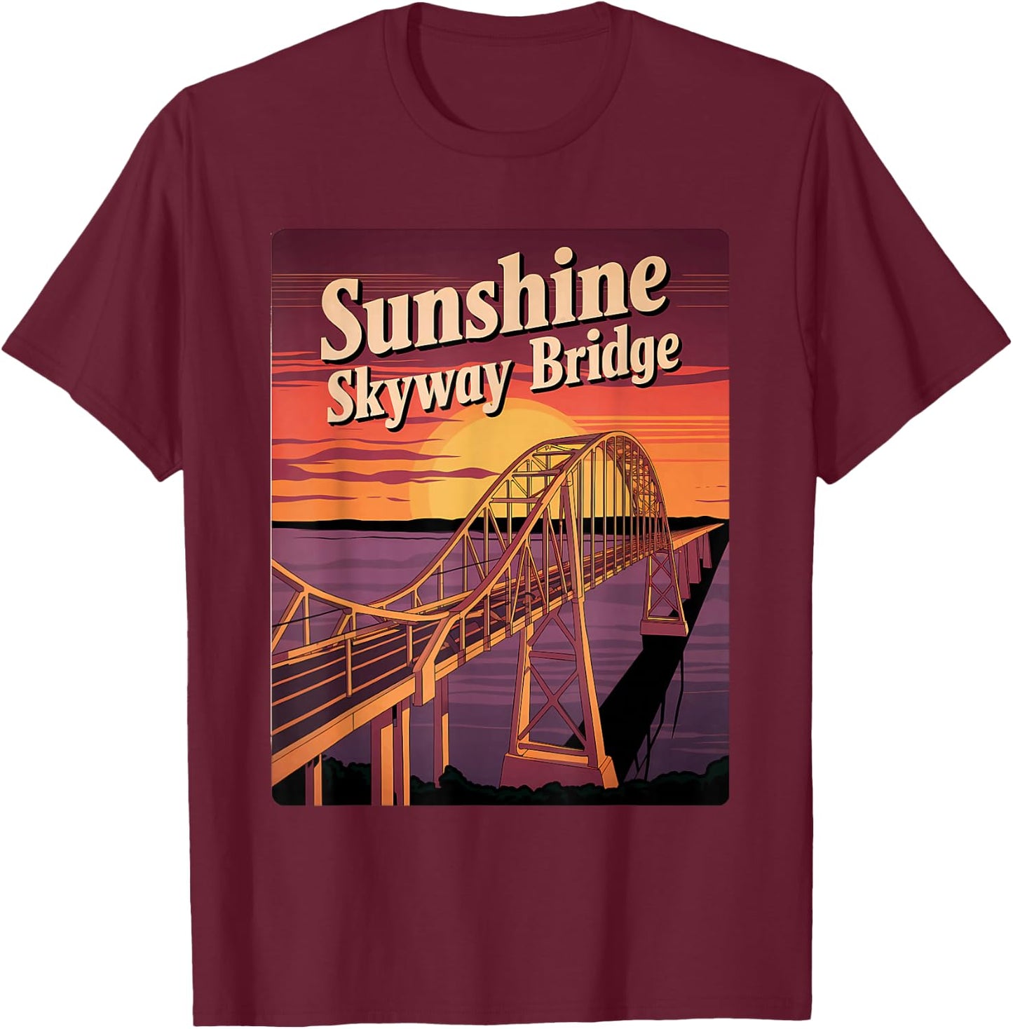 Vintage Sunshine Skyway Bridge Memento Tampa Bay Landmark T-Shirt - T-Shirt | Maroon