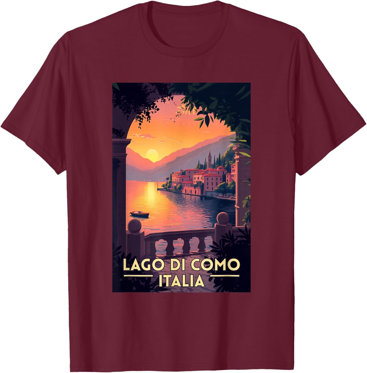 Lake Como Lago di Como Italy Souvenir Retro T-Shirt - T-Shirt | Maroon