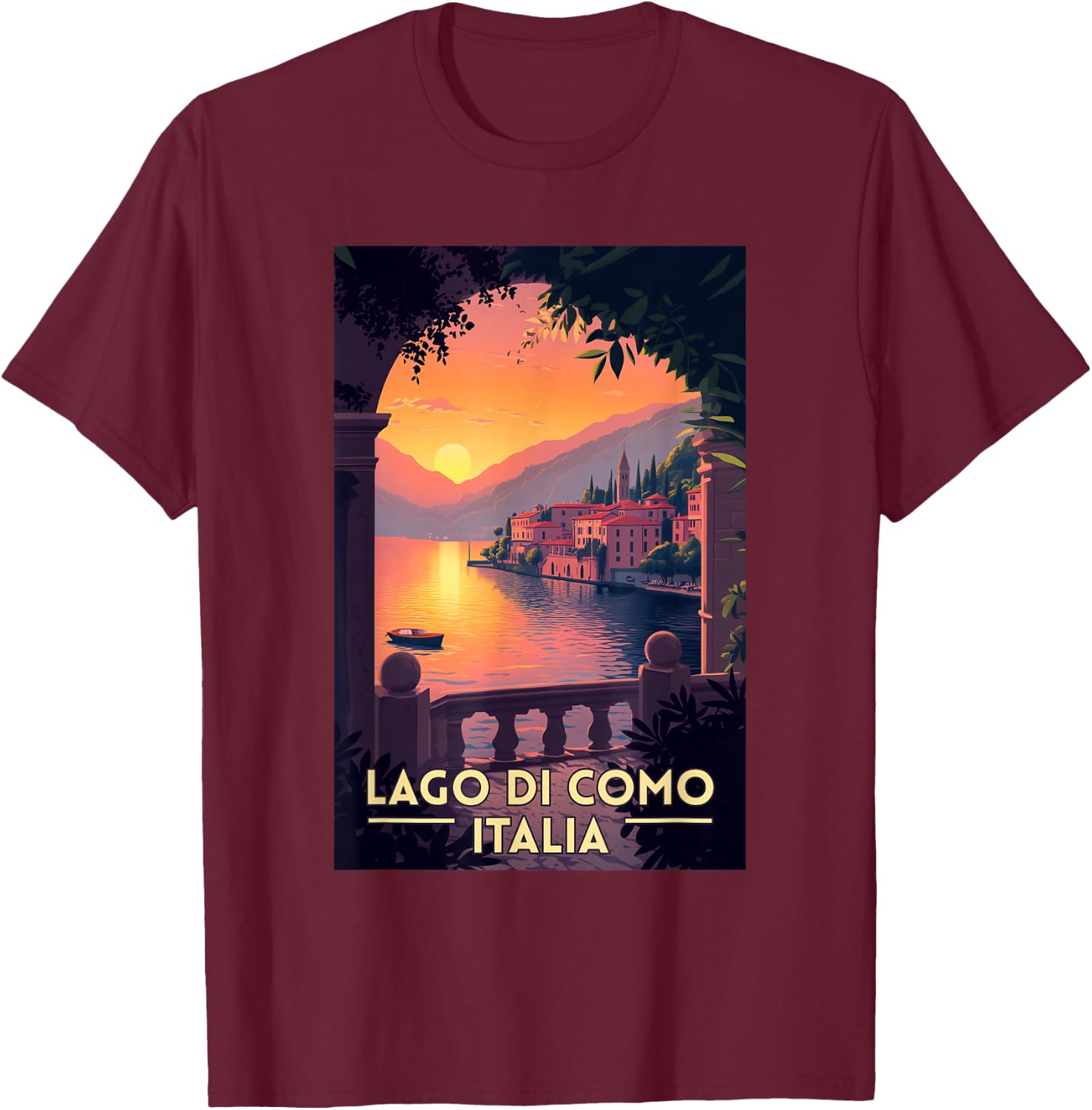 Lake Como Lago di Como Italy Souvenir Retro T-Shirt - T-Shirt | Maroon