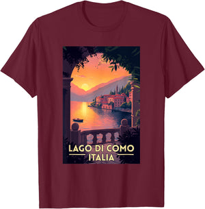 Lake Como Lago di Como Italy Souvenir Retro T-Shirt - T-Shirt | Maroon