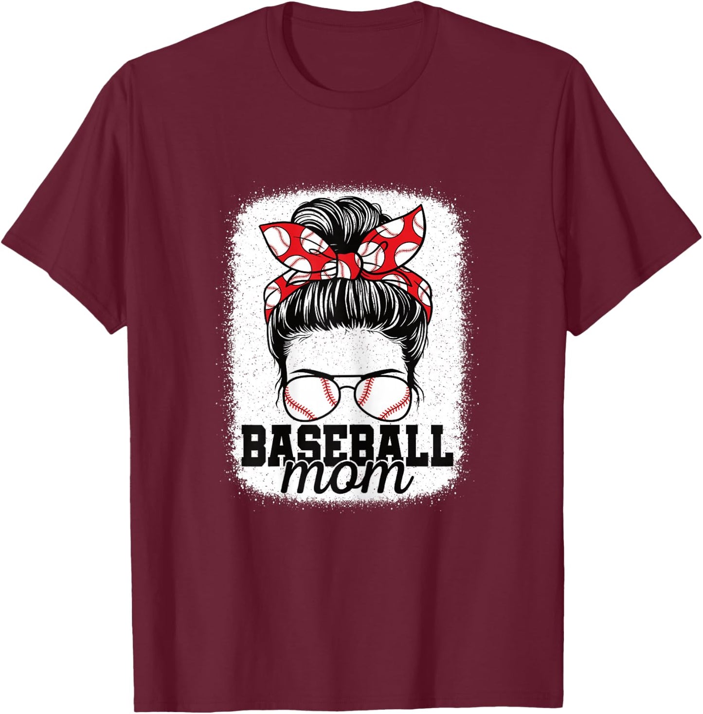 Cute Baseball Mom Messy Bun Mommy Baseball Player Women T-Shirt - T-Shirt | Maroon