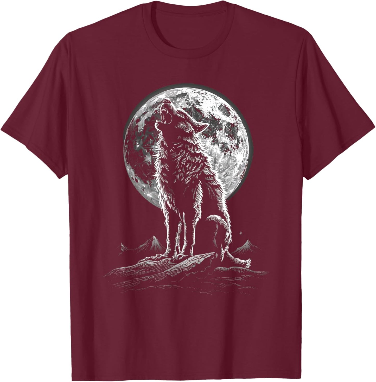 Wolf retro design Moon Grey Howling distressed T-Shirt - T-Shirt | Maroon