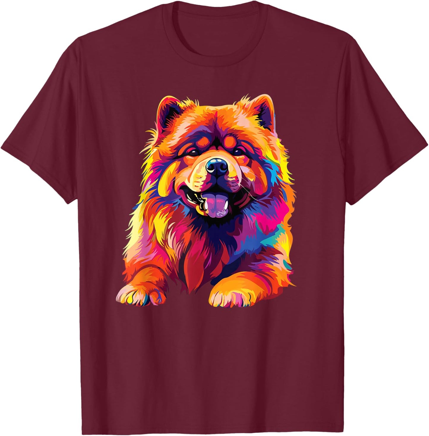 Watercolor Colorful Dogs Chow Chow T-Shirt - T-Shirt | Maroon