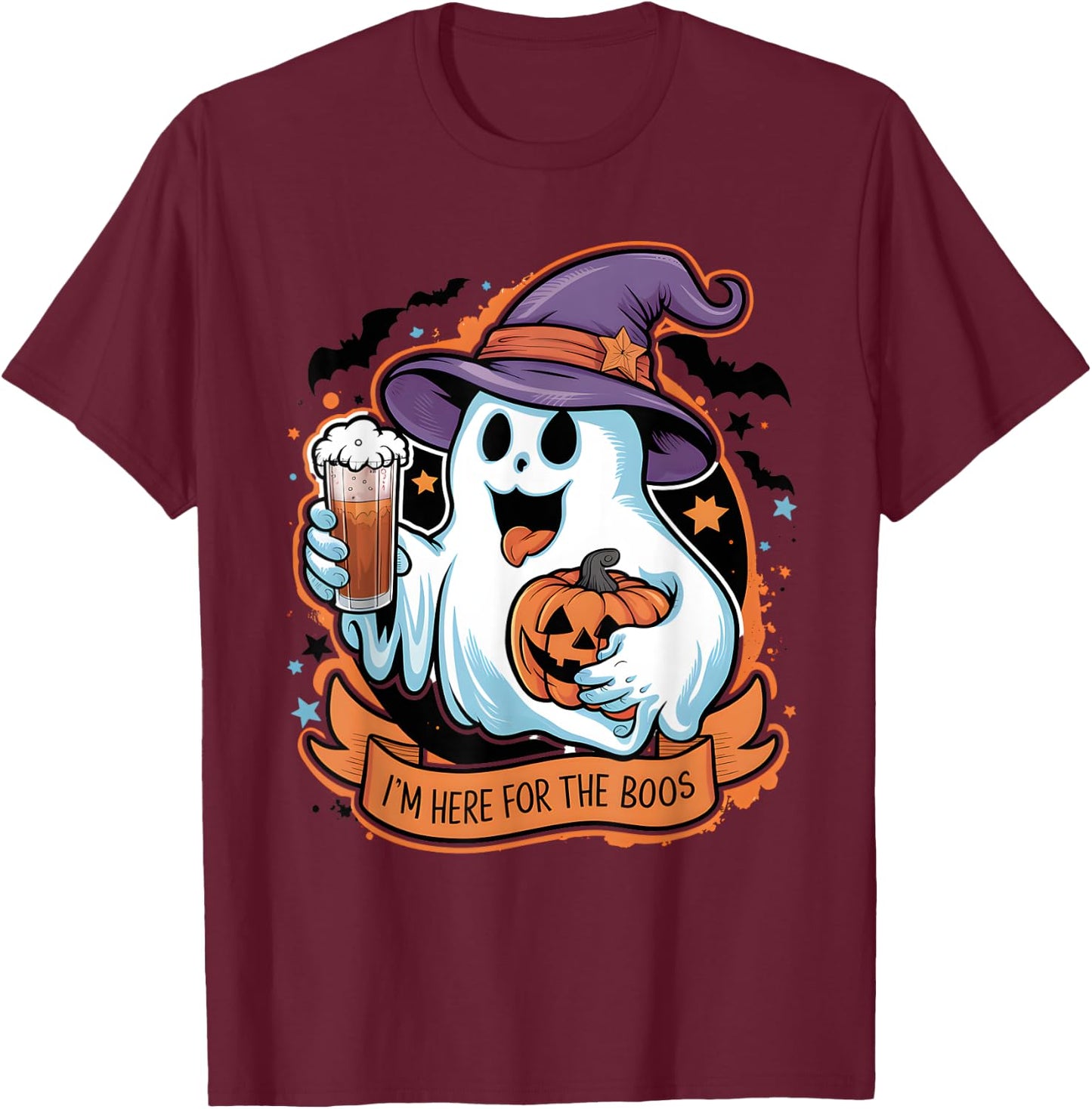 Funny Halloween I'm Just Here For The Boos Beer Lover T-Shirt - T-Shirt | Maroon