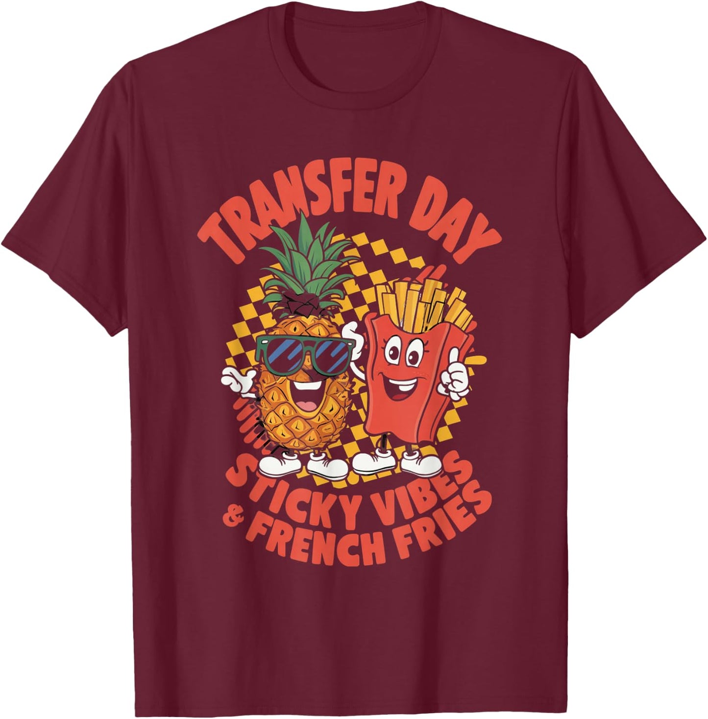 Groovy Transfer Day Sticky Vibes IVF Couple Embryo T-Shirt - T-Shirt | Maroon
