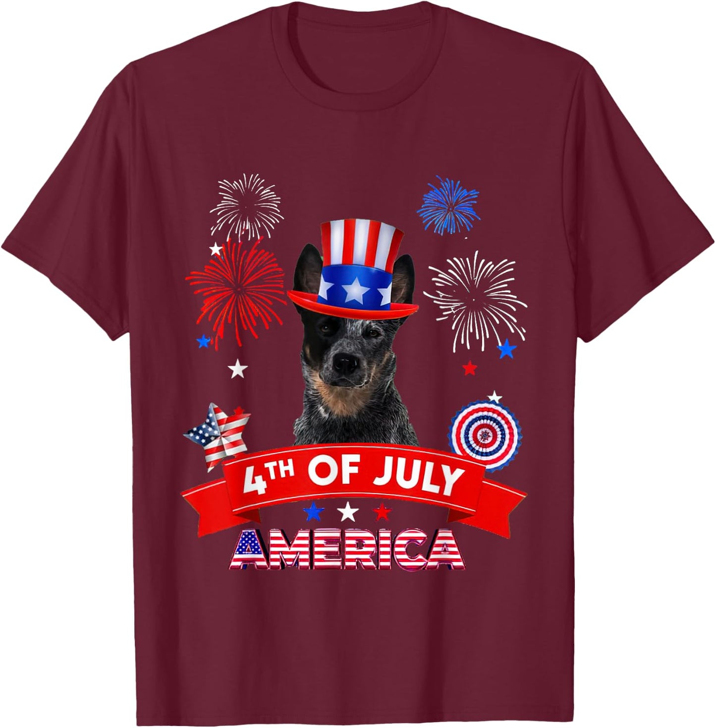 4th of July Decor Patriotic LOVE Blue Heeler Dog USA Men T-Shirt - T-Shirt | Maroon