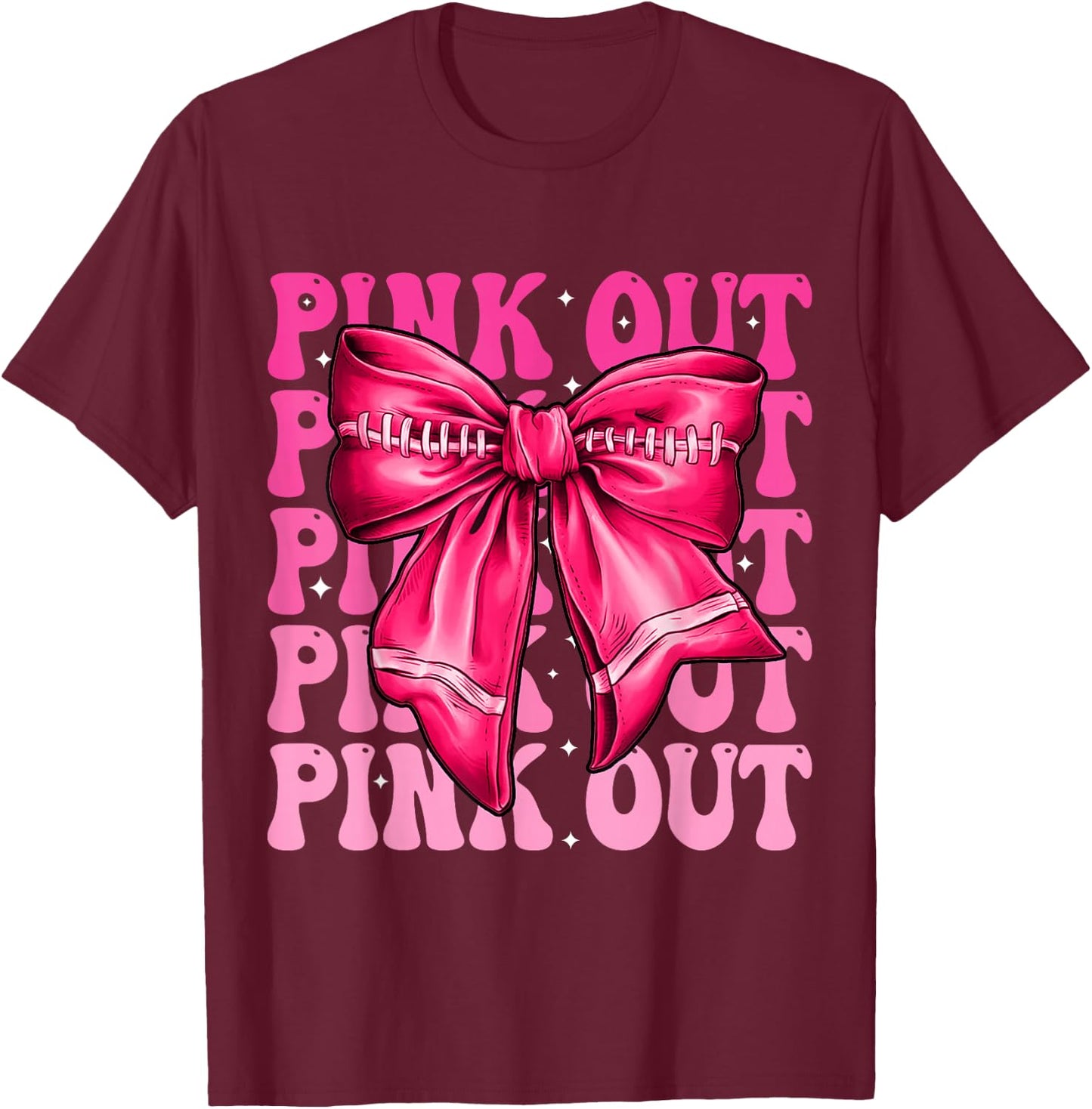 Pink Out Breast Cancer Football Coquette Bow Mom Girls Women T-Shirt - T-Shirt | Maroon
