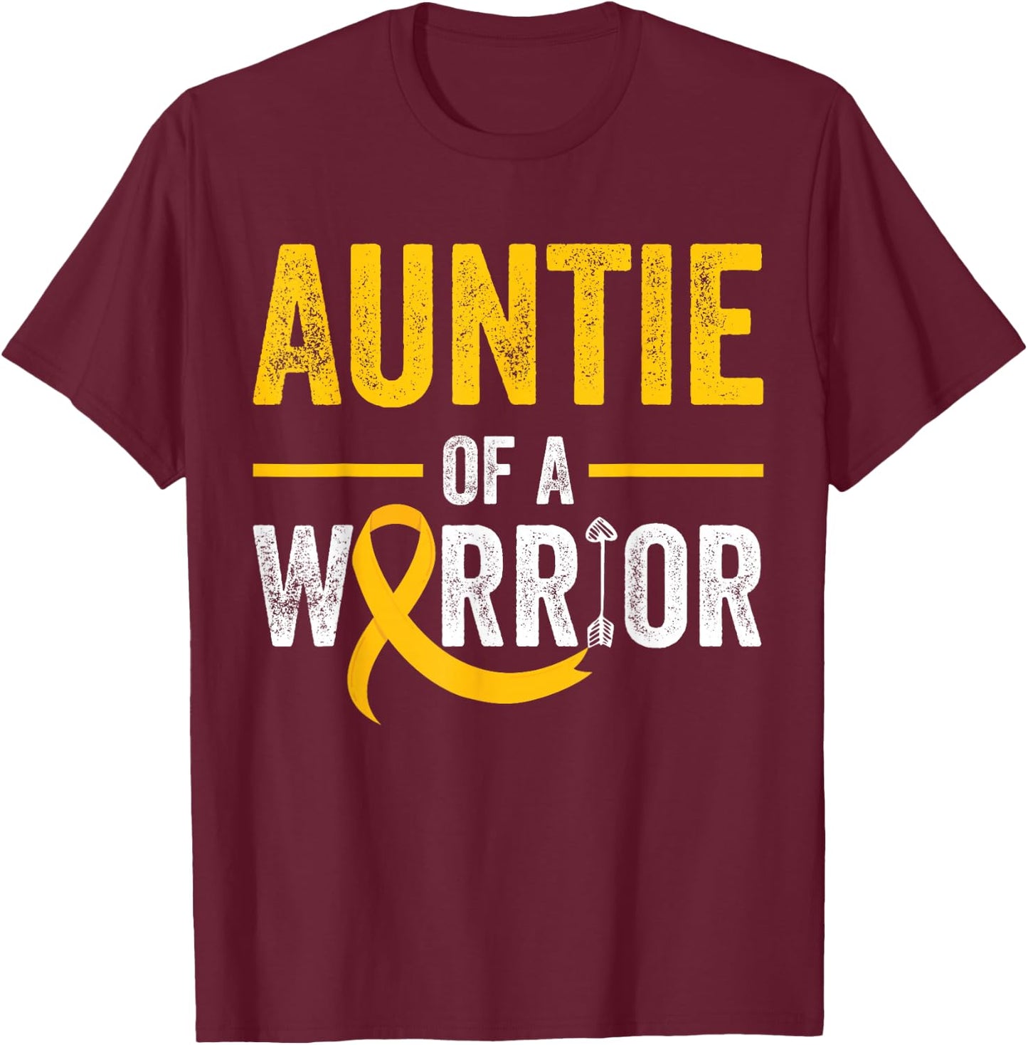 Auntie Of A Warrior Childhood September Cancer Awareness T-Shirt - T-Shirt | Maroon
