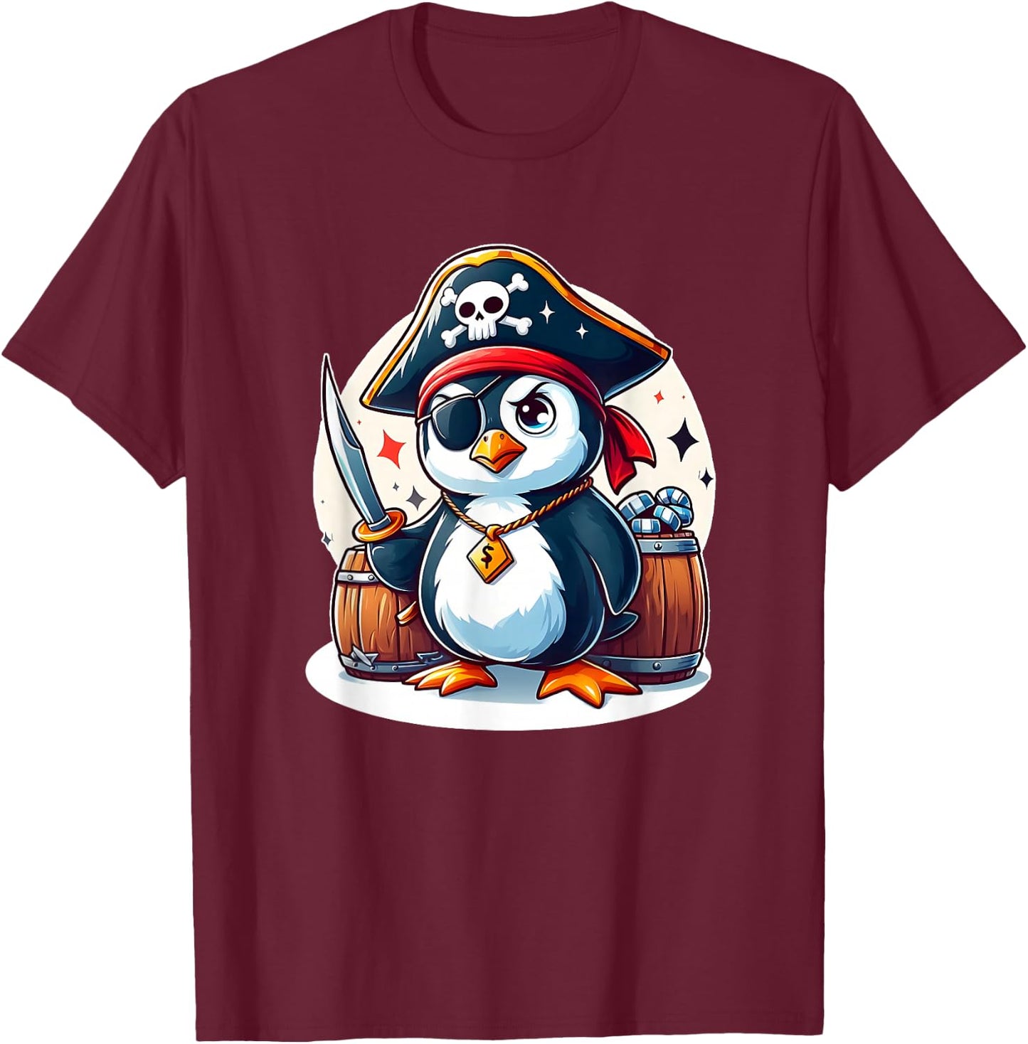 Pirate Penguin T-Shirt - T-Shirt | Maroon