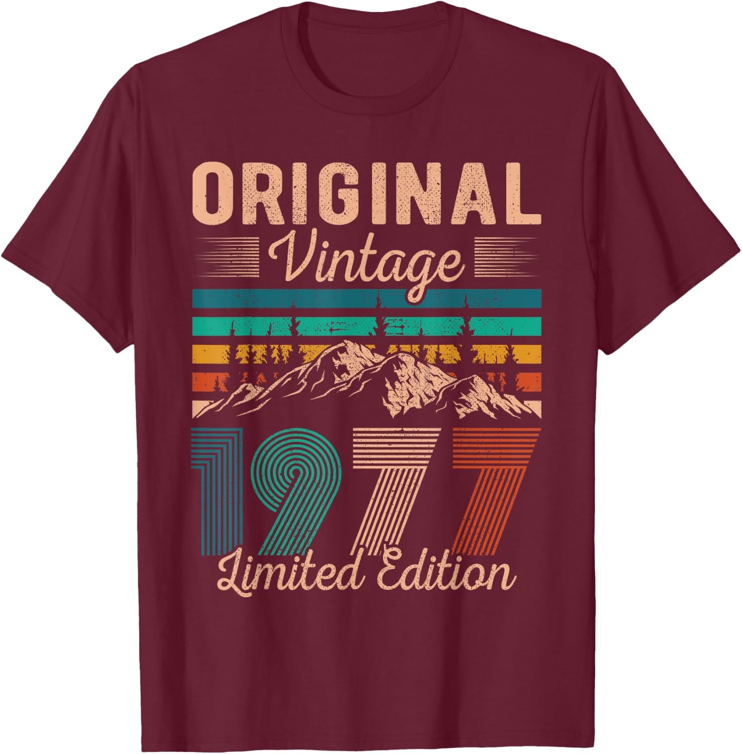 Legendary Since 1977 Birthday Hiking Mountains Vintage 1977 T-Shirt - T-Shirt | Maroon