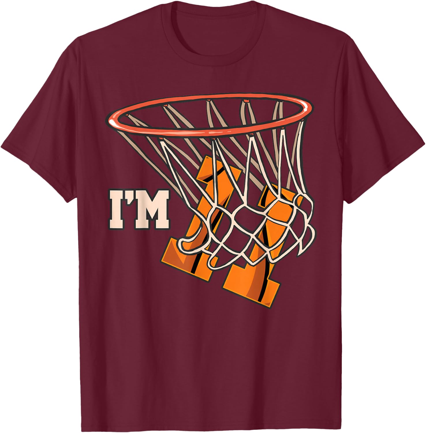 I'm 11 Basketball Theme Birthday Party Celebration 11th T-Shirt - T-Shirt | Maroon