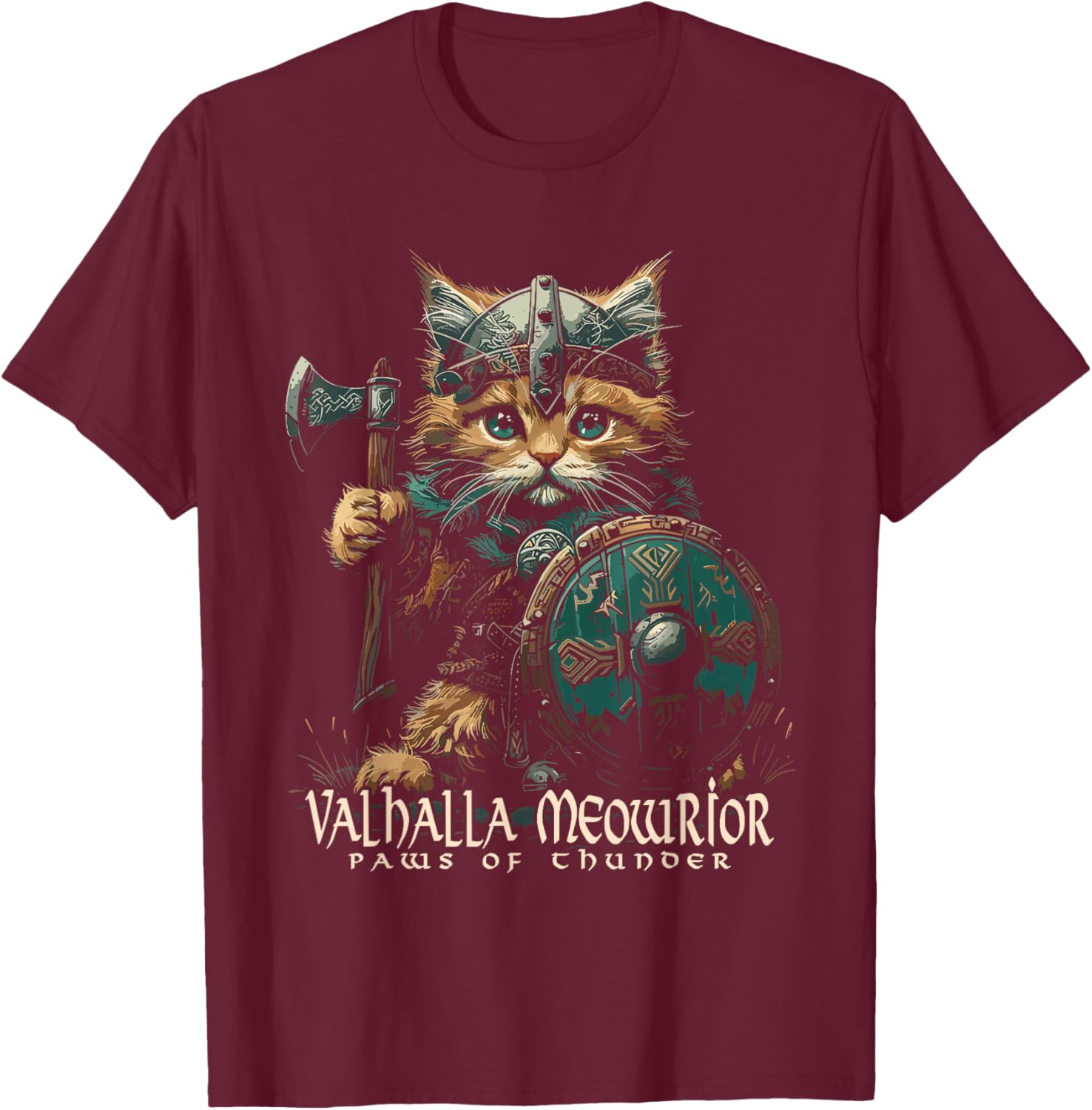 Nordic Norse Valhalla Viking Cat Warrior Men Kids T-Shirt - T-Shirt | Maroon