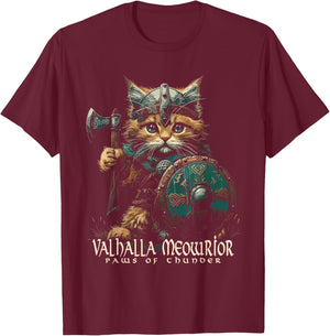 Nordic Norse Valhalla Viking Cat Warrior Men Kids T-Shirt - T-Shirt | Maroon