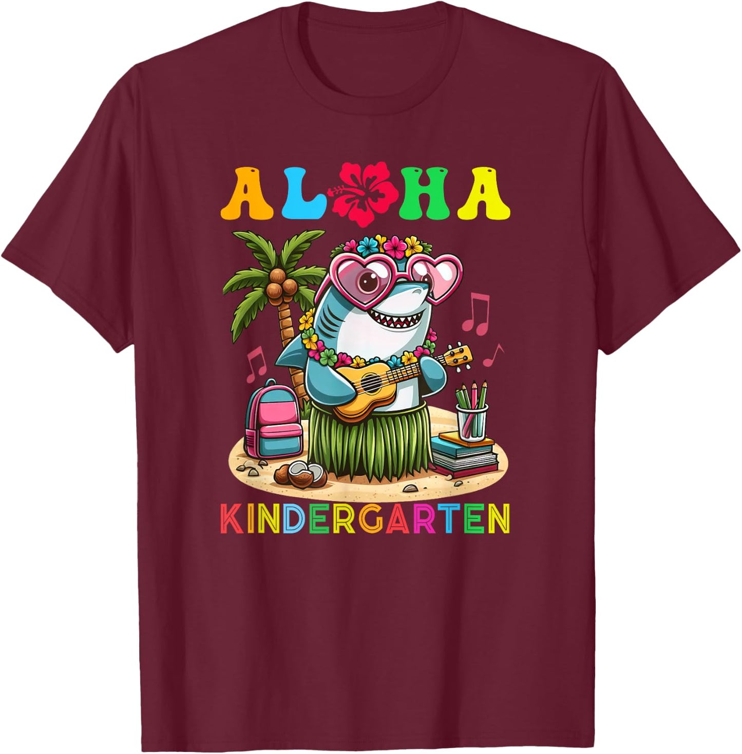 Aloha Kindergarten Shark Hawaii Back to School Kids Girl T-Shirt - T-Shirt | Maroon