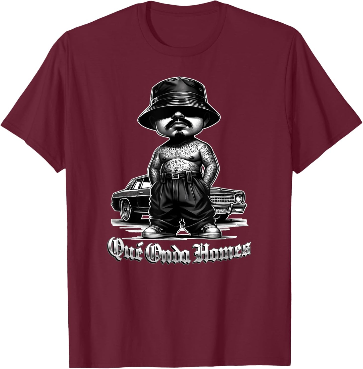 QUE ONDA HOMIE Old School Chicano Mexican Slang Calo Funny T-Shirt - T-Shirt | Maroon