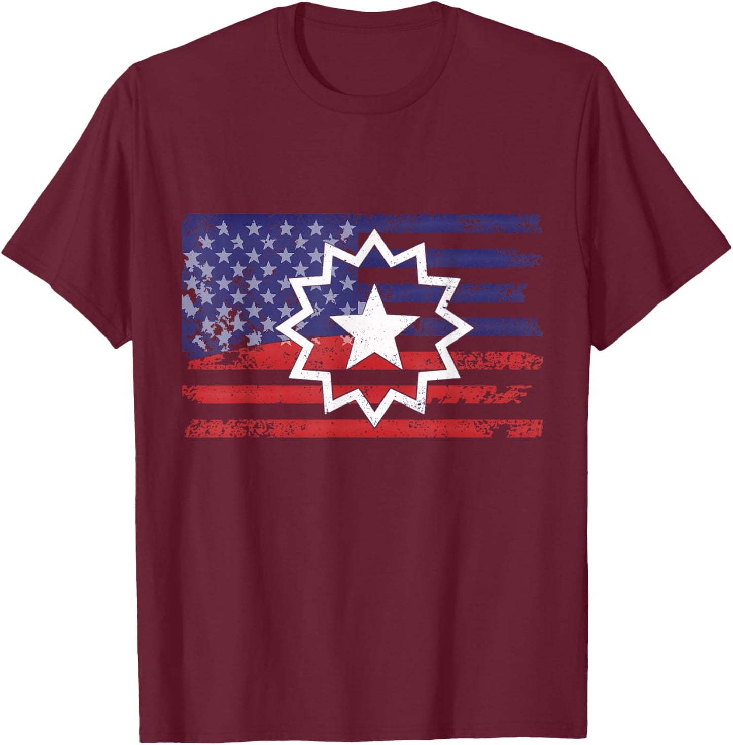 Distressed American Flag of Juneteenth Red White Blue Symbol T-Shirt - T-Shirt | Maroon