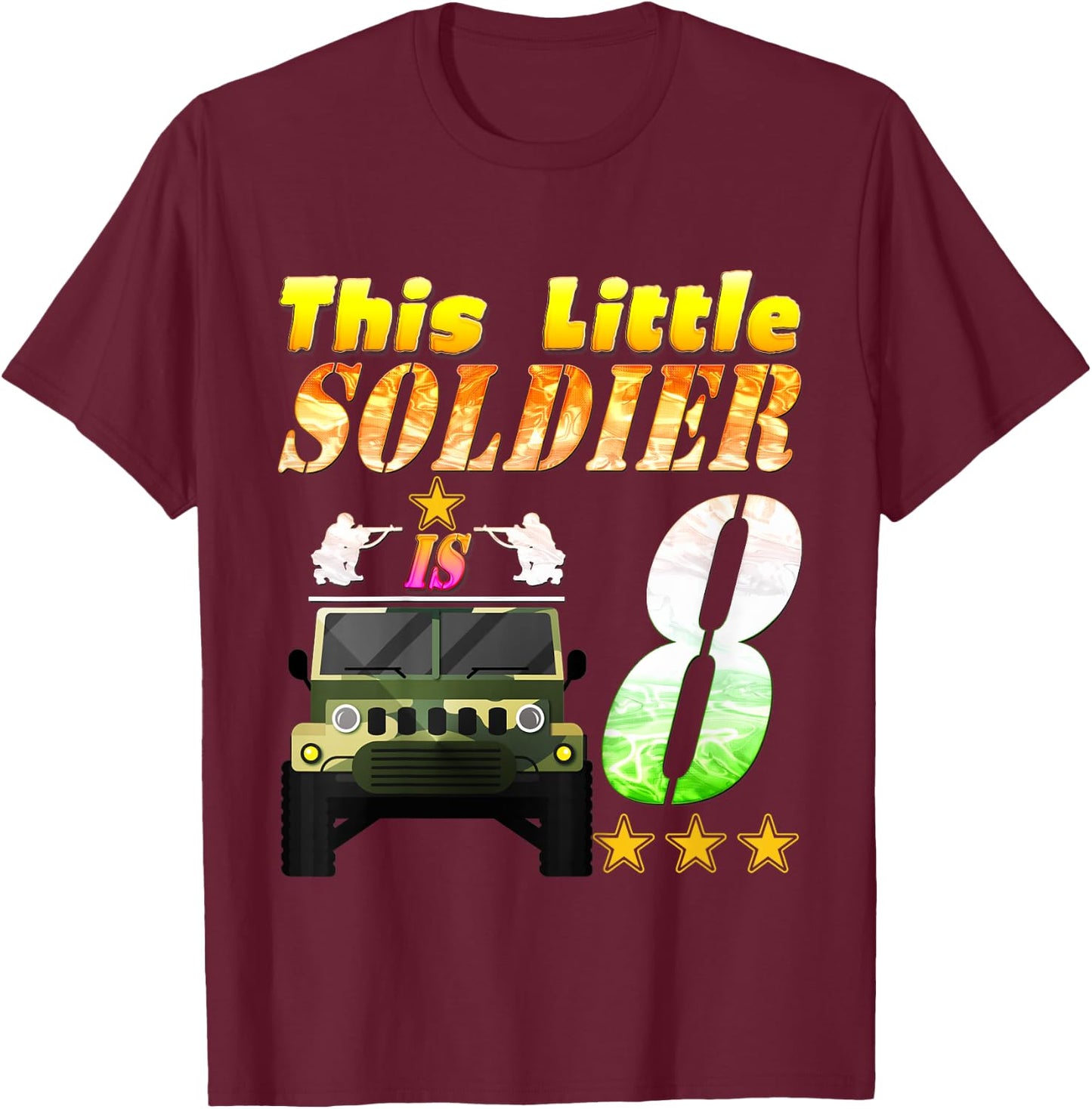 Kids 8 Year Old Soldier 8th Military army soldier birthday party T-Shirt - T-Shirt | Maroon