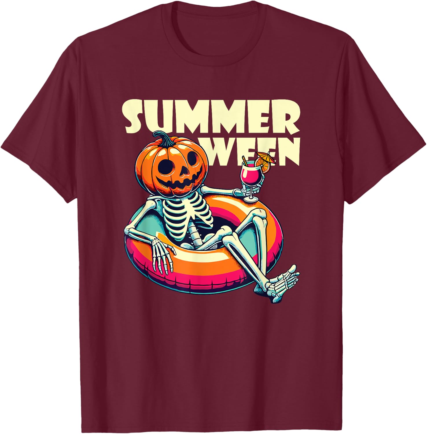 Happy Summerween Summer Halloween Ghost T-Shirt - T-Shirt | Maroon