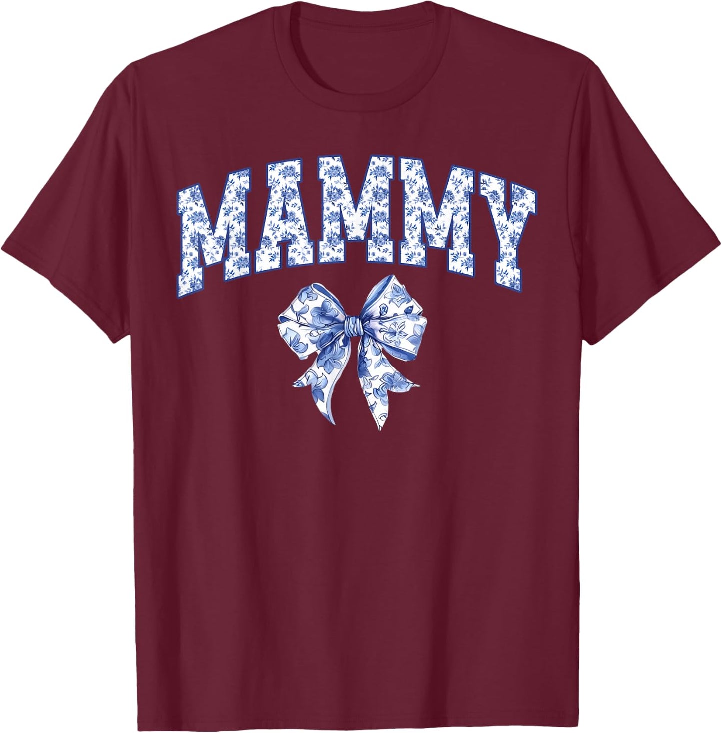 Mammy Coquette Toile Blue Bow Floral Family Matching T-Shirt - T-Shirt | Maroon