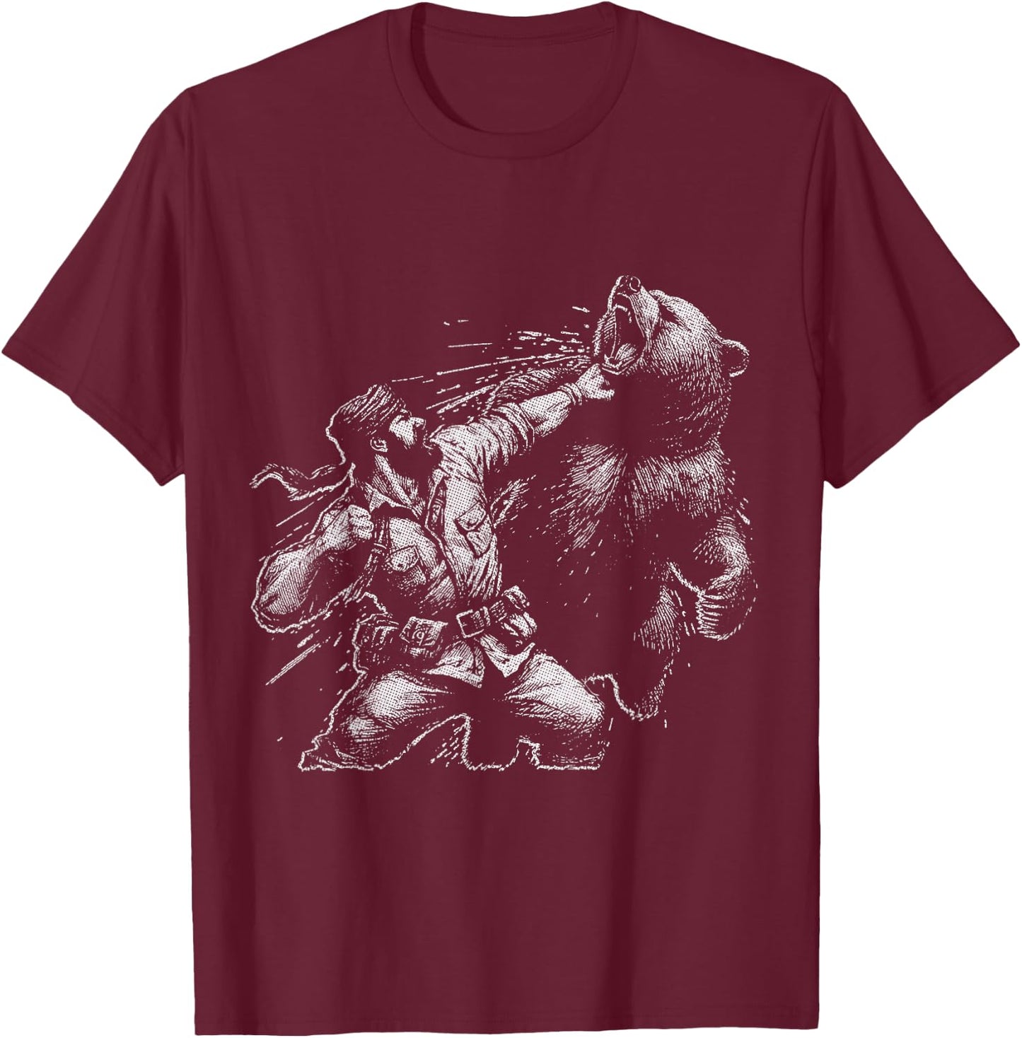 Bear Funny Man Punching Bear Retro Vintage Hunting Camping T-Shirt - T-Shirt | Maroon