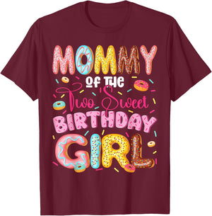 Mommy of The Two Sweet 2nd Birthday Girl Donut Lover T-Shirt - T-Shirt | Maroon